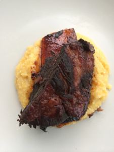 red wine braised ribs on polenta