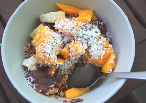 Acai bowl with mango, coconut, banana, chia seeds